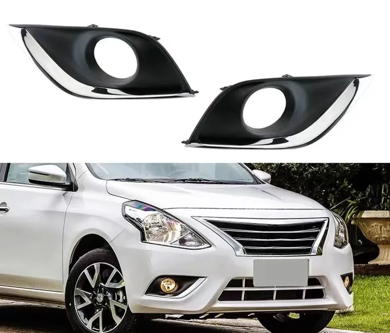 Flowlight2018 Fog Light Bezel Cover Set – For Nissan Versa Sedan (B17) 2015-2017 (Black/Chrome)