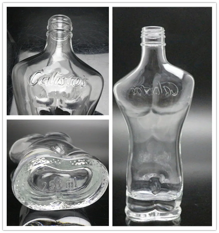 250ml mannförmige Glasflasche für Sauce mit geprägtem Logo