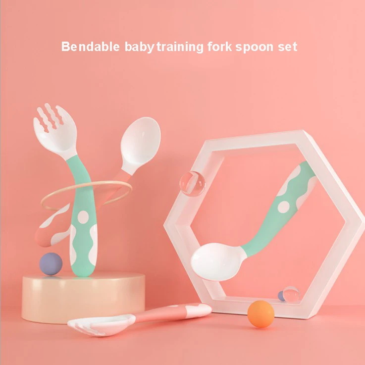 Heatresistant Bendable Baby Twisting Silicone Spoon And Fork Set