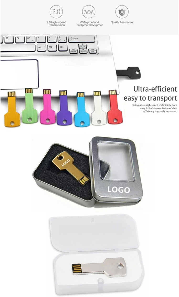 OEM Custom Metal USB Key Shaped Pen Drive 8GB 16GB 32GB Support 2.0 Key Flash Memory USB Stick - ANKUX.COM