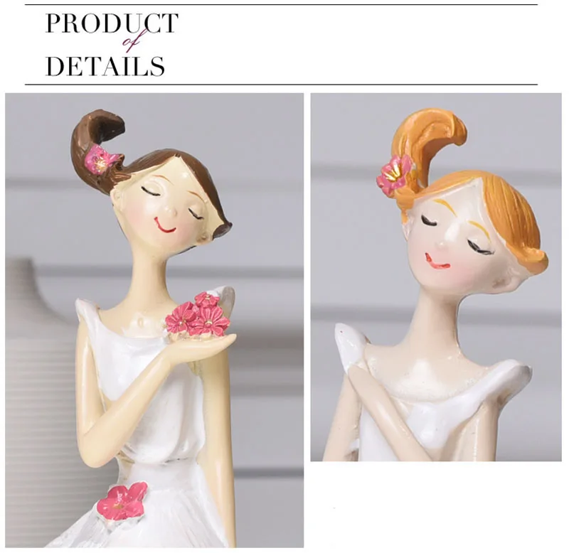 2 Pcs/Set Beautiful Desktop Decoration Bookend Love Sculpture Flower Fairy Statue Woman Girl Resin Gift Wedding Home Decor 2020
