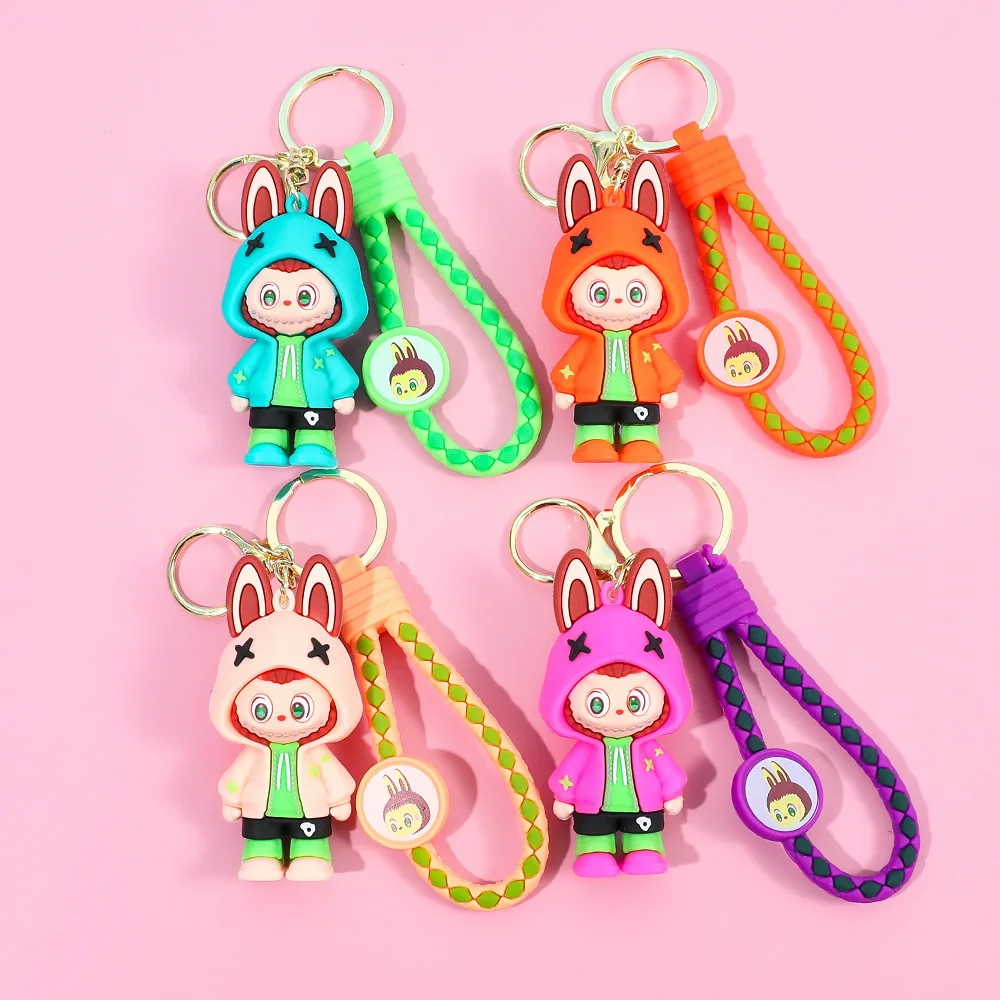 Labubu Cartoon Buck Teeth Silicone Keychain 3D PVC Metal Schoolbag Pendant Small Gift for Car Key Chain Wholesale Available