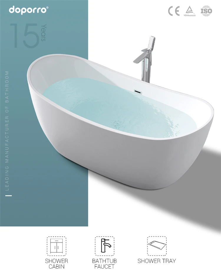 Doporro Freestanding Soaking Bathtub White Color Acrylic Material Bath