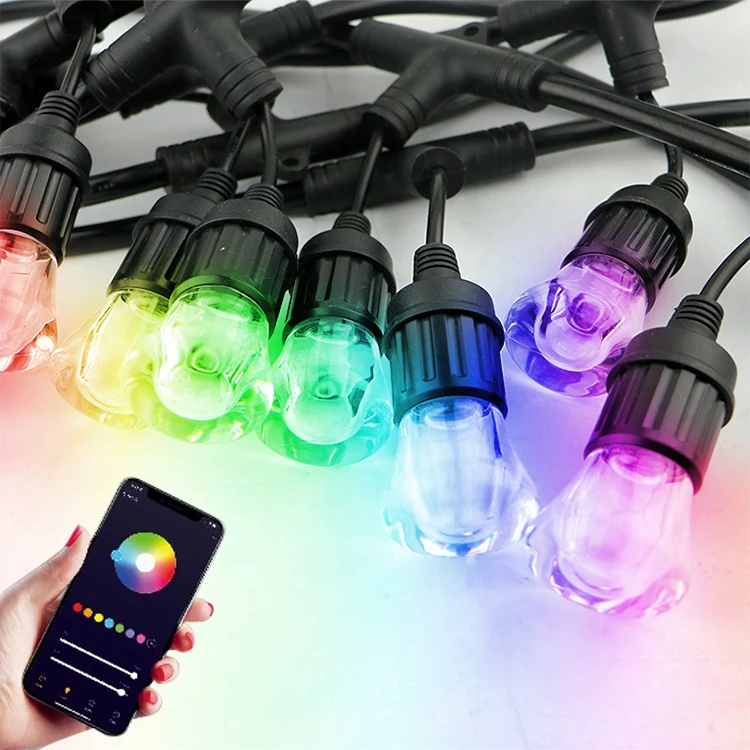 Smart Control LED String Lights, 5C Cable PMMA Cover 12V 0.5W RGB integrated bulbs Christmas Lights LED Decoration String