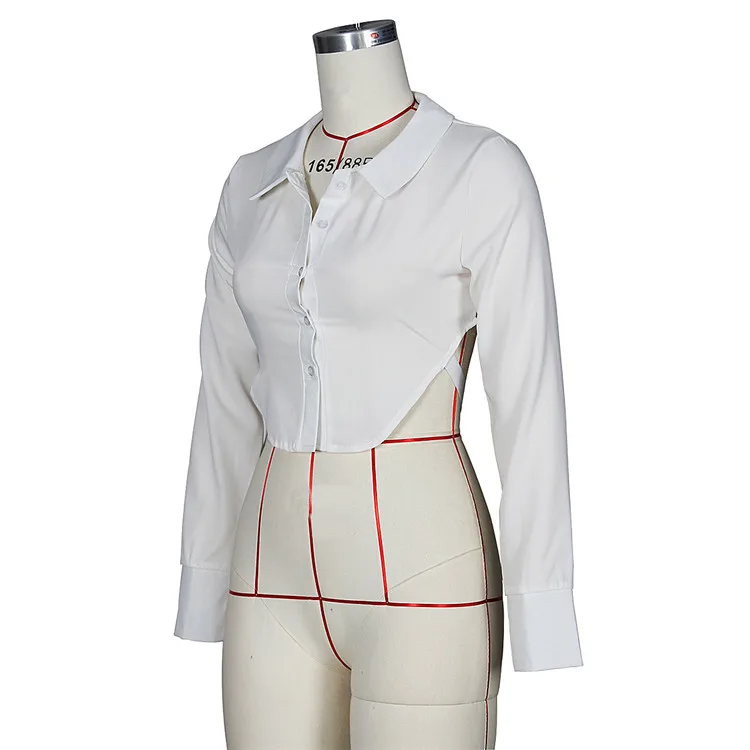 Turndown Neck Solid Button Up Ladies Crop Tops Shirts For Women Blouses Long Sleeve Shirts Women Shirts