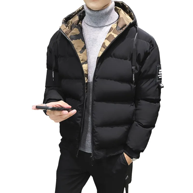Winter New Vogue Men's Coat Slim Hooded Jacket Thickened Camouflage ...