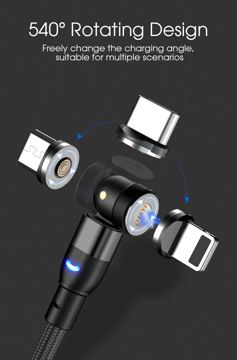 OEM Custom Logo 3 in 1 LED USB Data Cable 3A Magnetic Charging Cable for IOS Android Micro USB Type C Fast Cable - ANKUX.COM