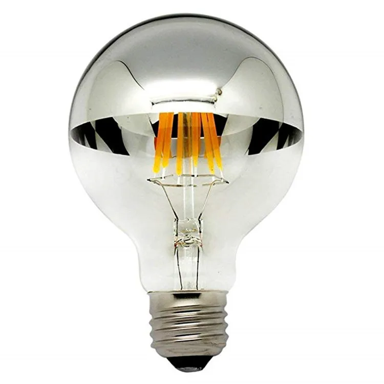 Half Chrome Light Bulb Dimmable LED Filament Vintage Bulb with Mirror 6W G80/G25 E26 Medium Base Warm White 2700K