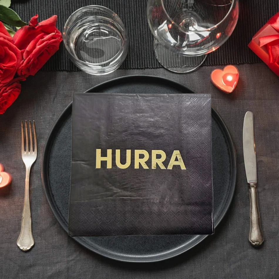 LR Customizable Black 3 Ply Bag Style Virgin Wood Pulp Disposable Dinner Napkins for Hotel Wedding Birthday Themed Party Decor factory