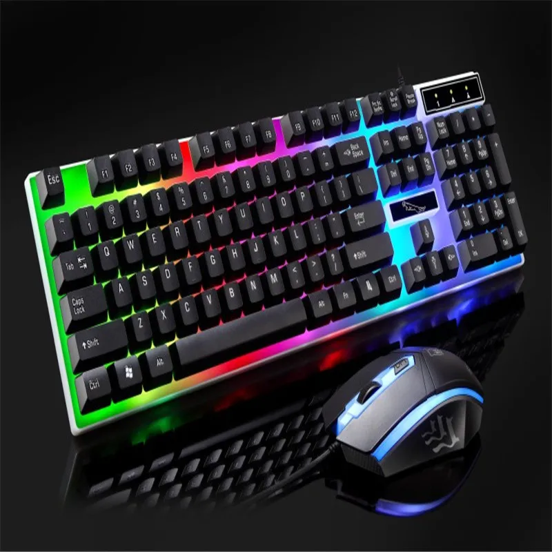 G21b Usb Wired Keyboard Mouse Set Rainbow-color Backlight For Laptop ...