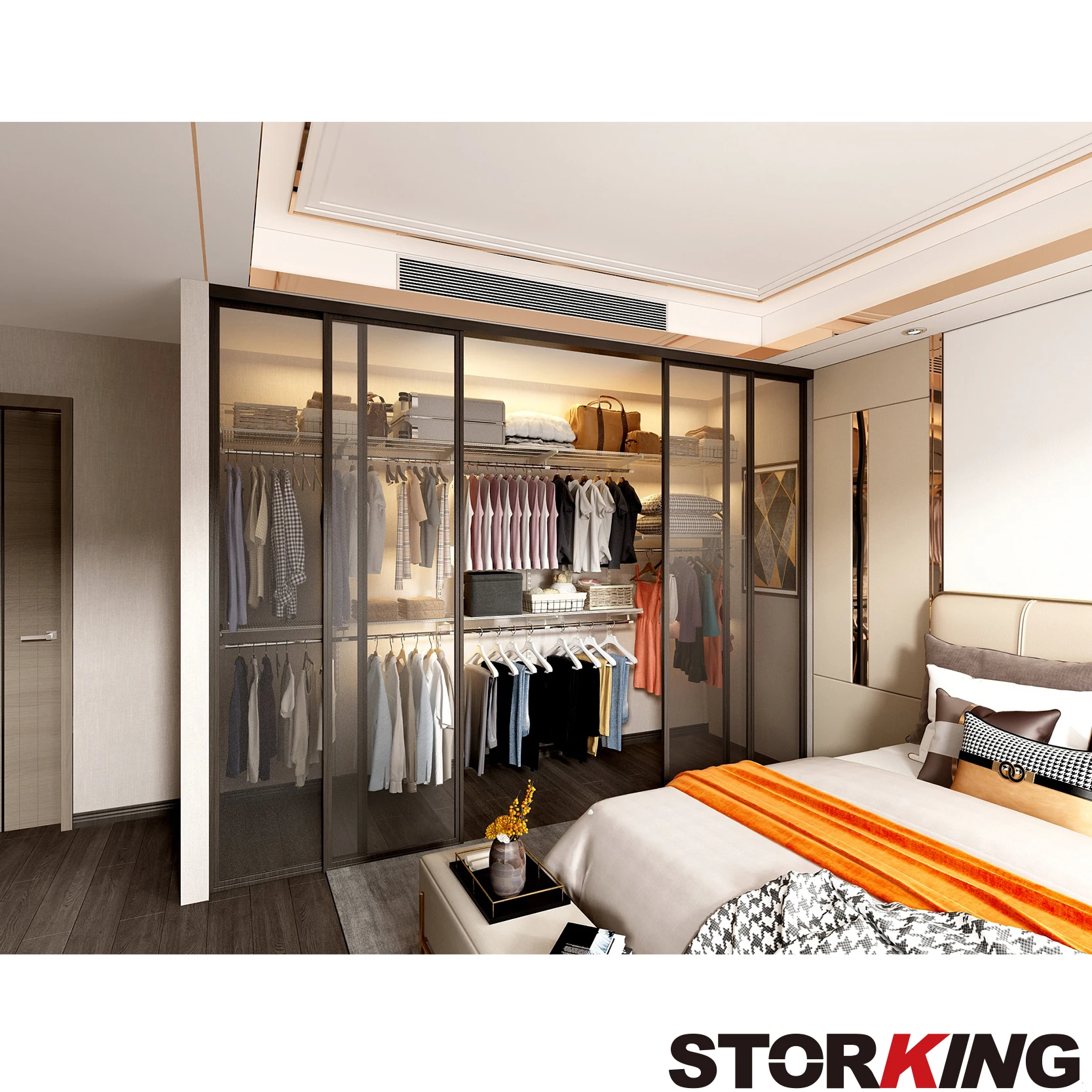 
Metal Wardrobe Closet Organizer Storage Shelf for Bedroom Clothes 