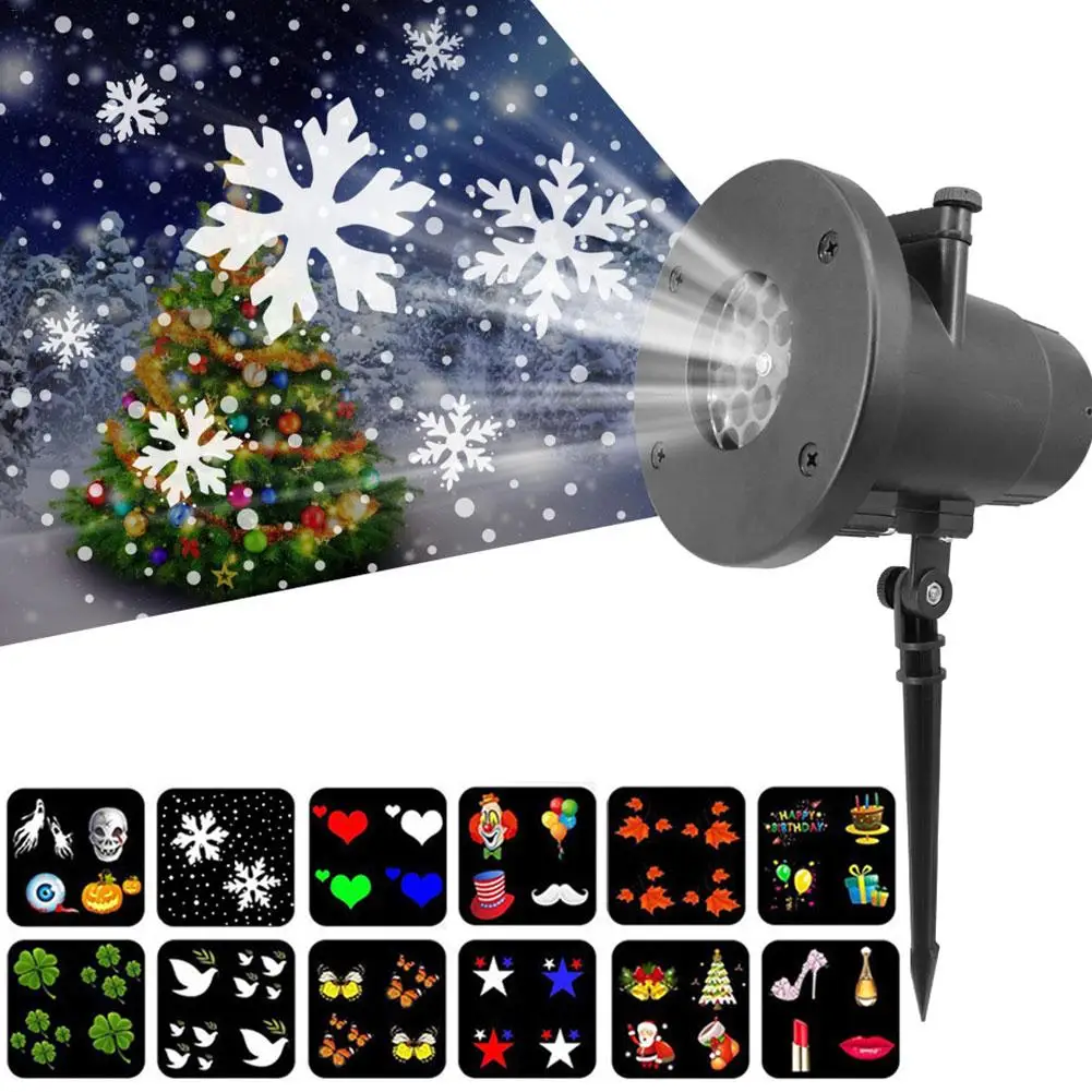 12 Slides Ocean Wave Snowflake Christmas Projector Light LED Outdoor Laser Light 
