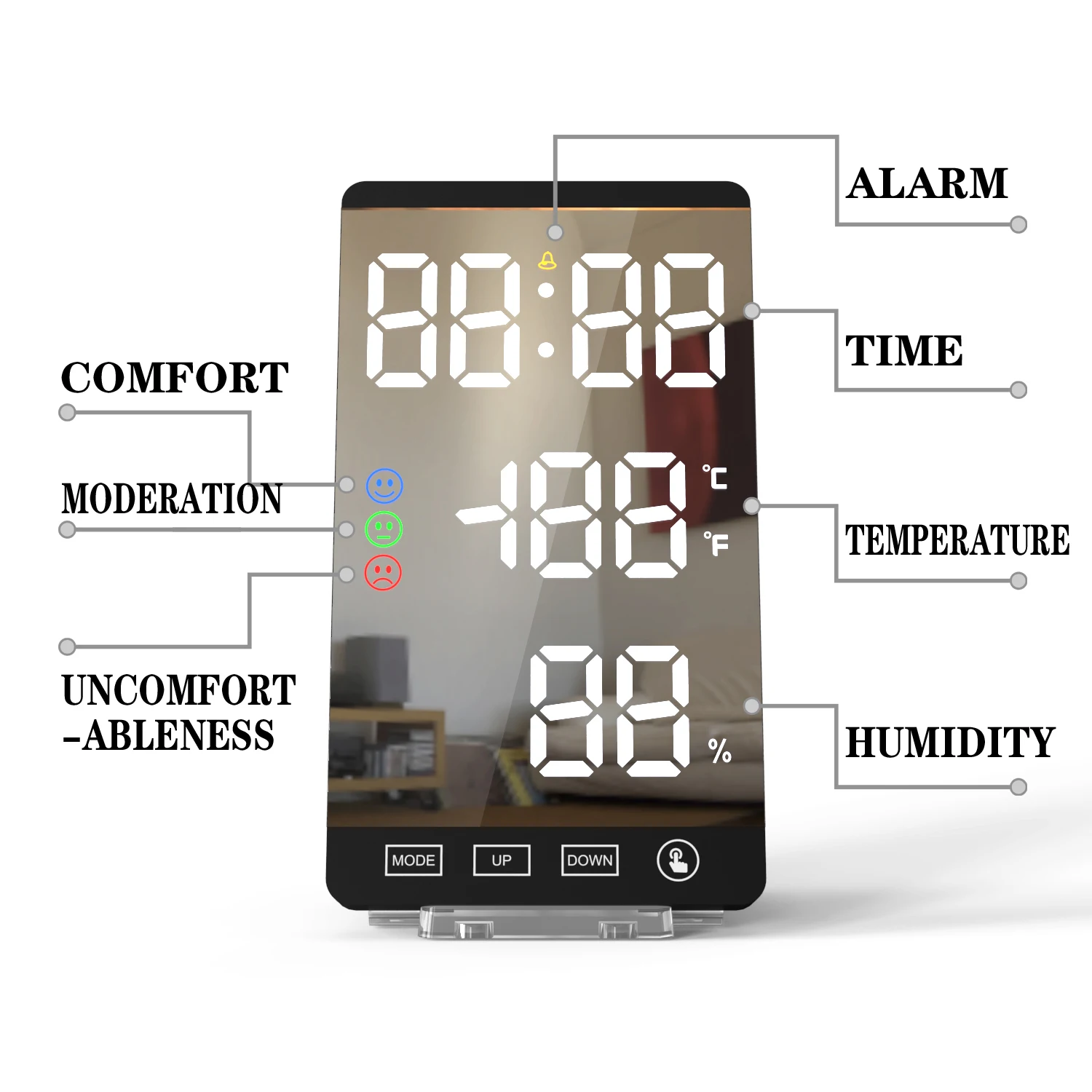 Neu Creative Mirror Digital Led Mirror Charging Bedroom Decoration Alarm Clock 