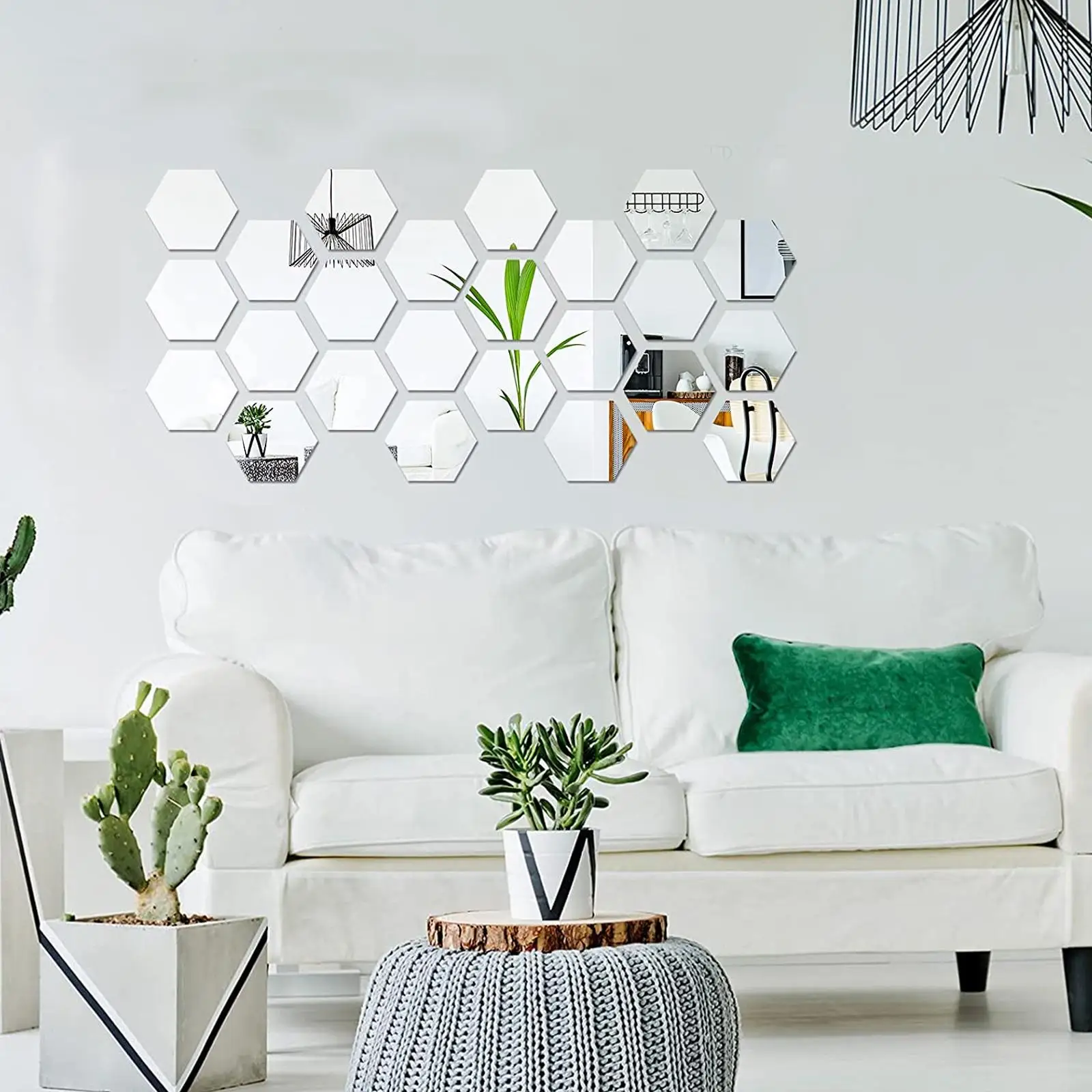12pcs/set Decorative Acrylic Mirror Tile Wall Sticker Hexagon Self
