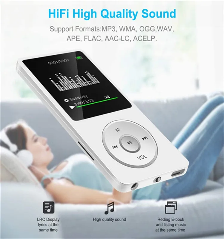 8GB MP3 1,8 Zoll Spieler HiFi Bass Musik Player APE FLAC FM Radio TF SD FT-DE 