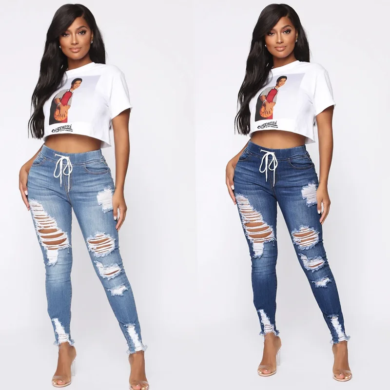 Pantalones Vaqueros De Cintura Alta Para Mujer,Jeans Ajustados Elásticos De  Realce,Ajustados,A La Moda - Buy Las Mujeres Sexy Pantalones Vaqueros Loco Para  Damas Destruido Streetwear Nuevos Estilos Para 2021 Mujeres De Cintura
