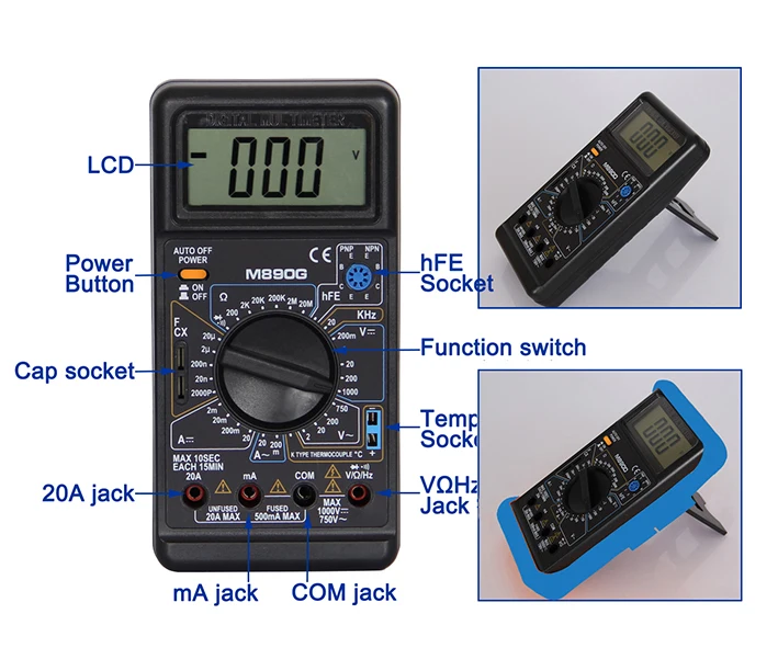 Ce Digital Multimeter With Buzzer Frequency Capacitance Test M890g ...