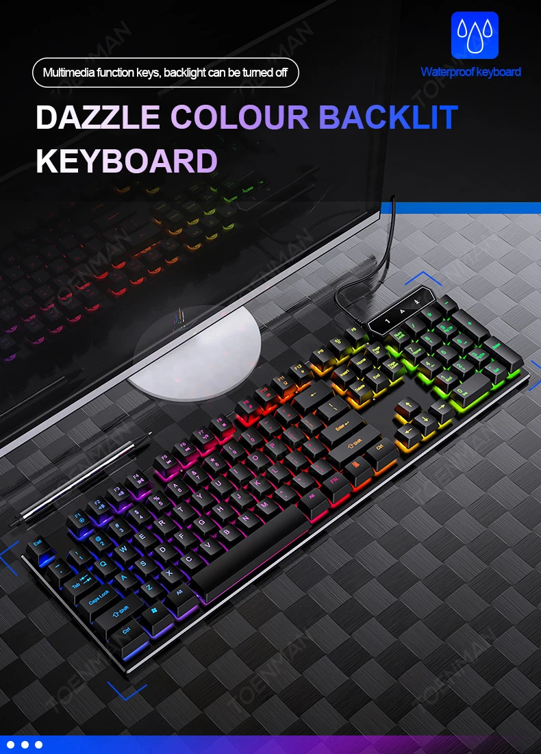 Professional Computer Accessories USB Wired Mechanical Gaming Keyboard And Mouse Combo RGB Lighting Backlit Gamer Keyboard