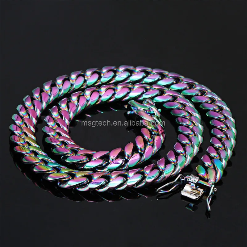 Yaoping Stainless Steel Multicolor Jewelry Rainbow Solid Cuban