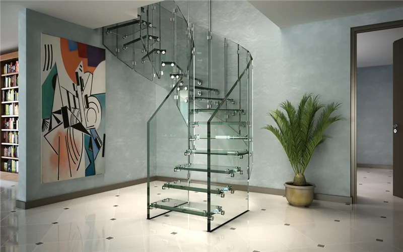 Shapely Staircase Trappe Curved Glass Railing And Laminated Glass Steps Stair 15 Treads For Home