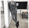 4 Colors 3- Piece Plaid Design V-Neck Business Suit Gentleman Fashion Tuxedo Mens Suits Slim Fit
