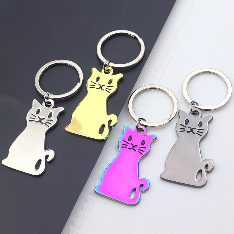 Creative Cat Keychain Promotional Gift Custom Metal Key chains Animal keyring colour Cat Shaped Keychain pendant bag Accessories Alibaba