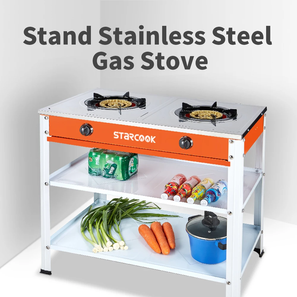 2 Burner Stainless Steel Gas Cooker Storage Stander Gas Stove In