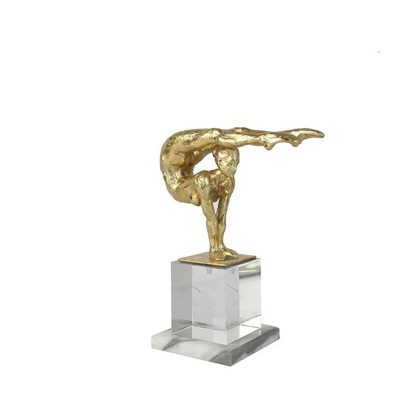 Crystal with resin gymnastics figure gold  home decorations details