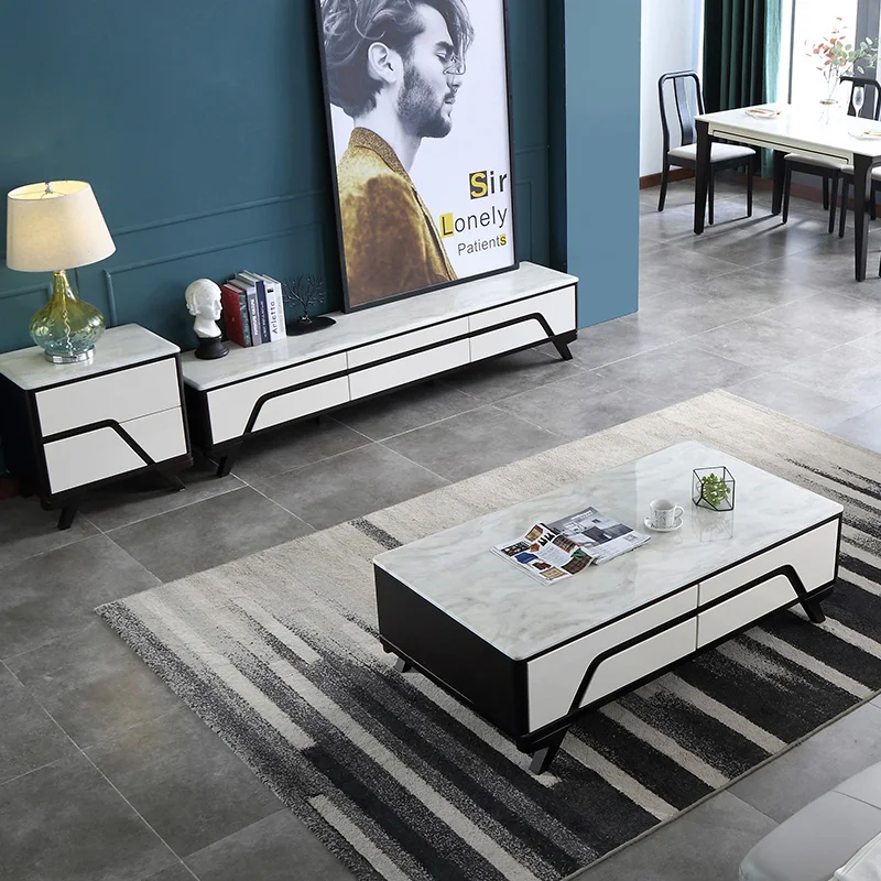 Modern Living Room Furniture Solid Wood Marble Top Tv Stand
