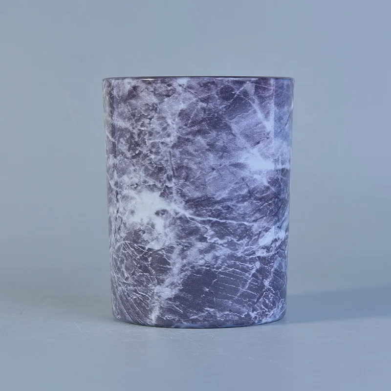 Purple Marble Pattern Water Transfer Candle Jar Glass