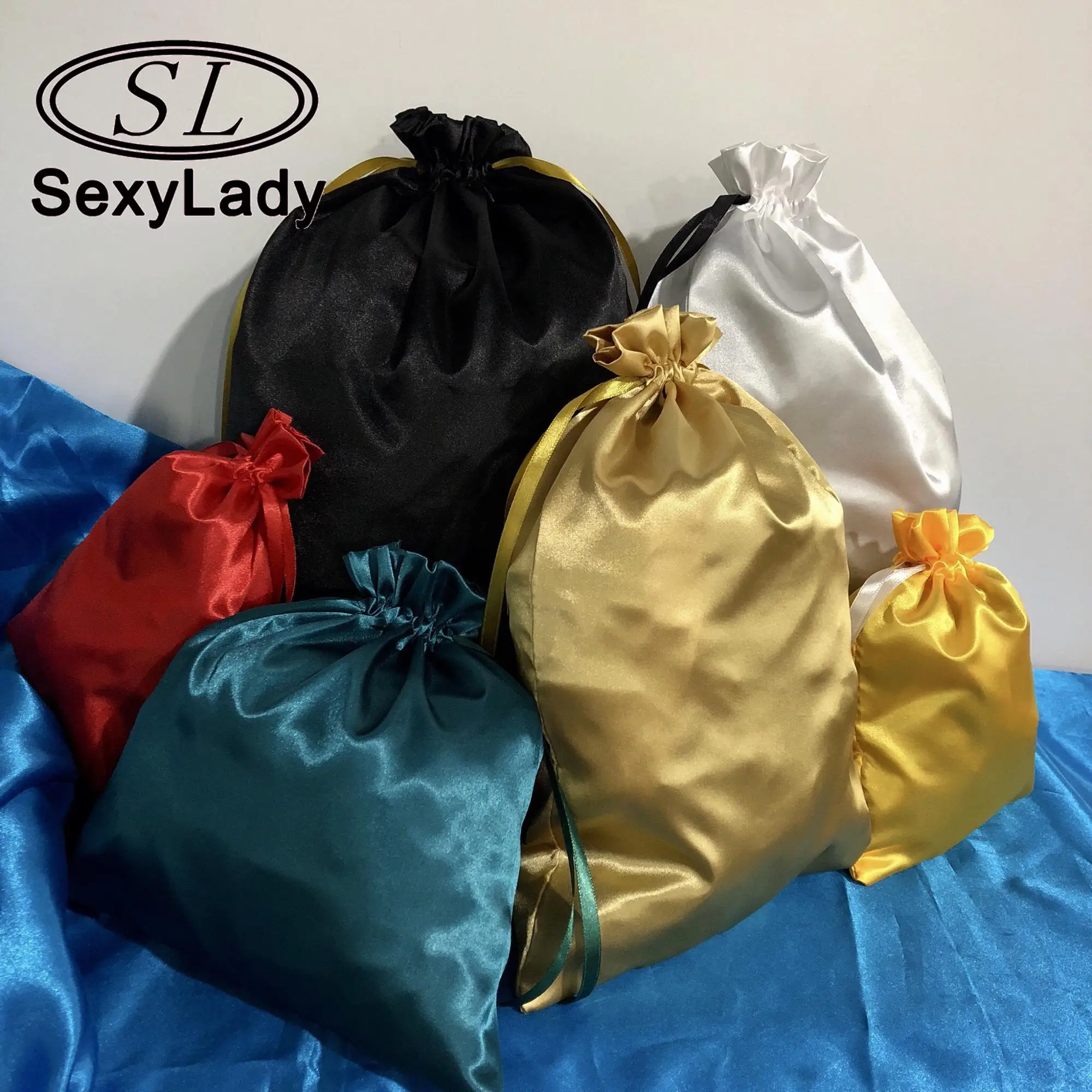 Wholesale Silk Bags Custom Drawstring Satin Bag Hair Bundle Wig