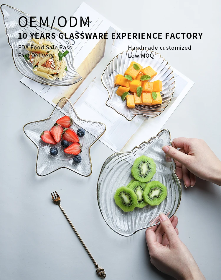 made unique shaped home decoration tableware clear glass plate
