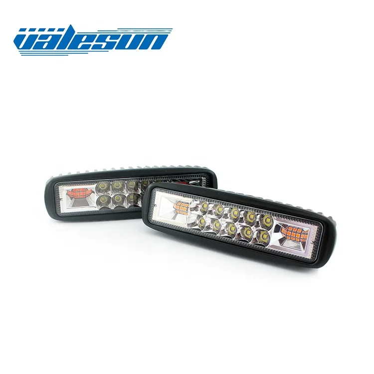 12V 24V 6inch 48W Strobe flashing Led Work Light Bar Dual Color Flashing LED Warning Light for Offroad SUV Motorcycle Boat