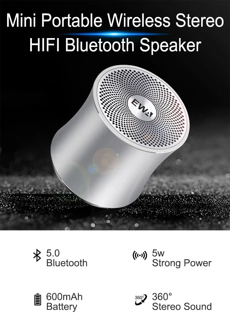 EWA Metallic USB Input MP3 Player Stereo TF Card Handsfree Portable Subwoofer Wireless Mini Metal Speaker - ANKUX.COM