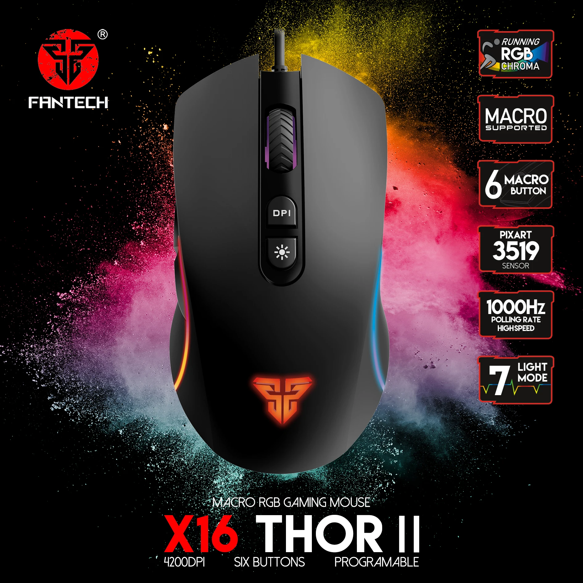 Fantech New Design Gaming Mouse X16 With Pixart 3519 Sensor 4200 Dpi Computer Oem Factory Mouse Programmable View Factory Private Model Tooling Gaming Mouse For Oem Customized Logo Cheap Mice Fantech Product