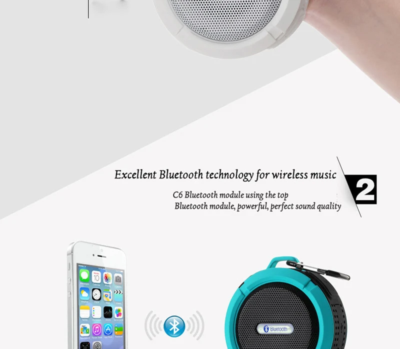 C6 Portable Wireless Bluetooth Speaker With Calls Handsfree and Suction Cup Waterproof Shower Mini outdoor Plastic Speaker - ANKUX.COM