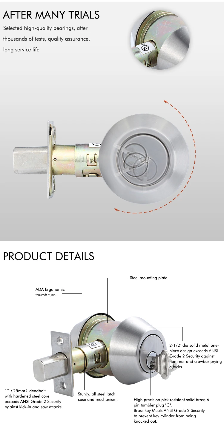 Highest Security Ansi Grade 1 Deadbolt 70mm Latch For Lock Sliding