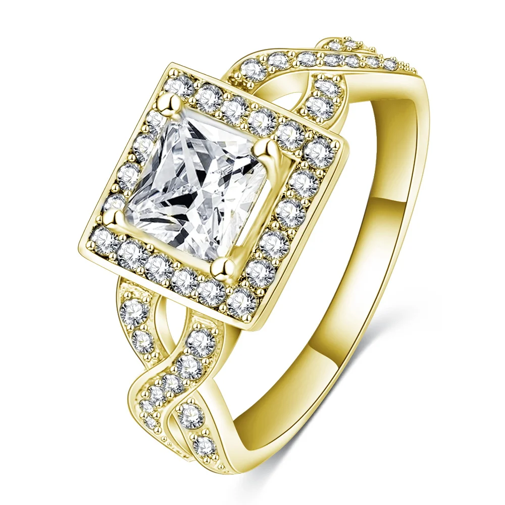 订婚复古方形钻石十字戒指金戒指