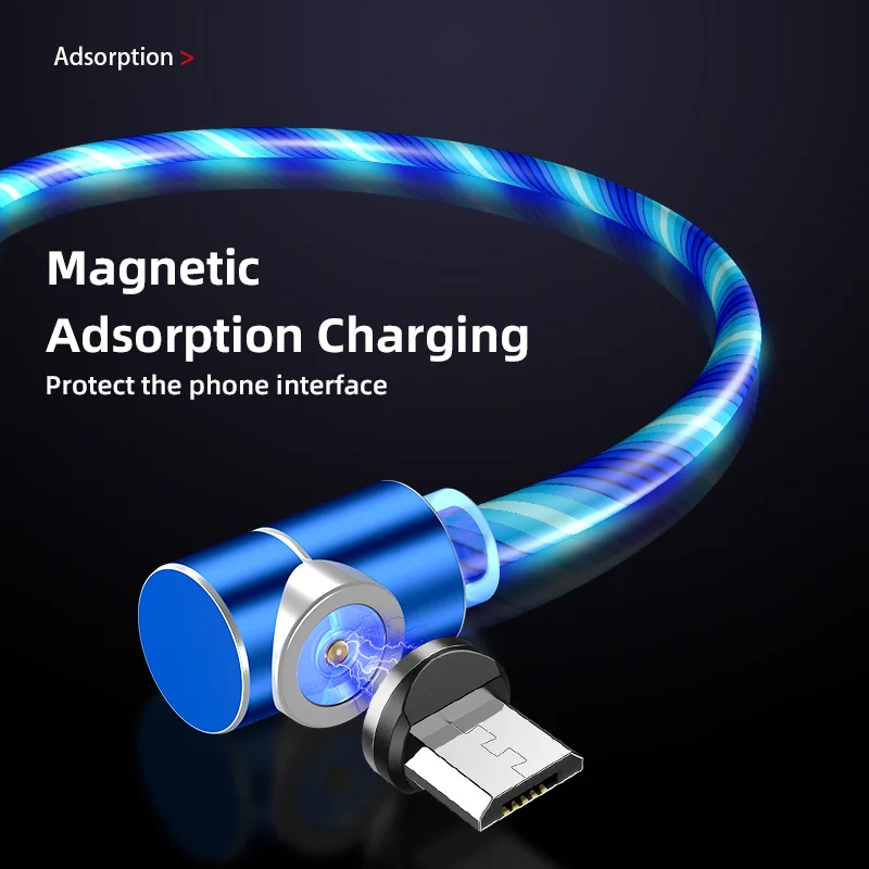 ZICAS Cheap Price For Apple Flowing Light LED Magnetic Charging Cable Mobile Magnet USB Cable Streamer Phone Charger - ANKUX.COM