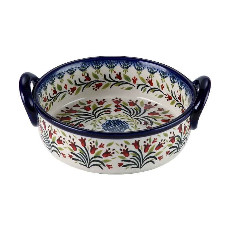 Ceramic Bakeware Polish Style Baking Brownie Cake Pan with Handle Ceramic Dinnerware Home Kitchen Utensils manufacture