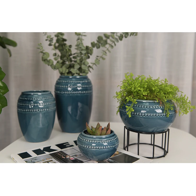 Cheap Best Modern Blue Ceramic Flower Pot Plants With Metal Stand Buy