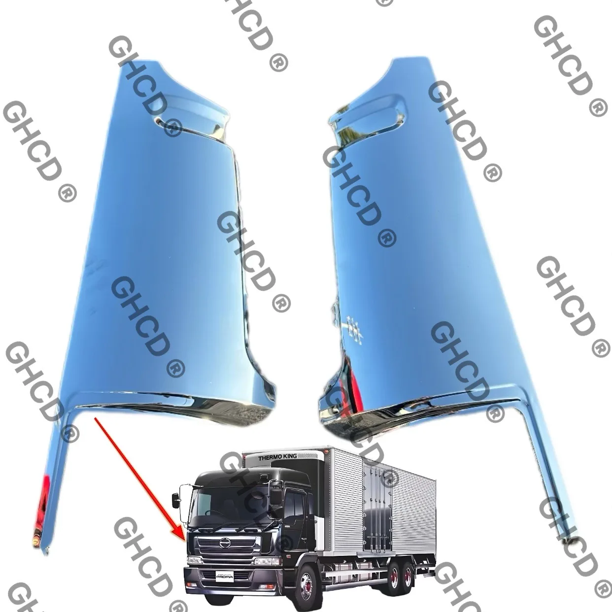 GHCD HIGH QUALITY/FACTORY PRICE CHROME-PLATED CORNER PANEL for JAPANESE TRUCK HINO PROFIA ISUZU/MITSUBISHI/NISSAN details