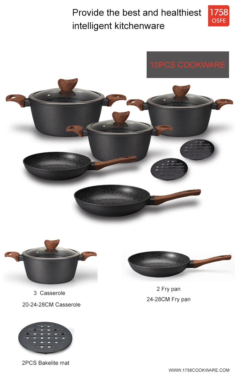 German Quality Amazon Hot Sell Granite Nonstick 10pcs Cookware Set With