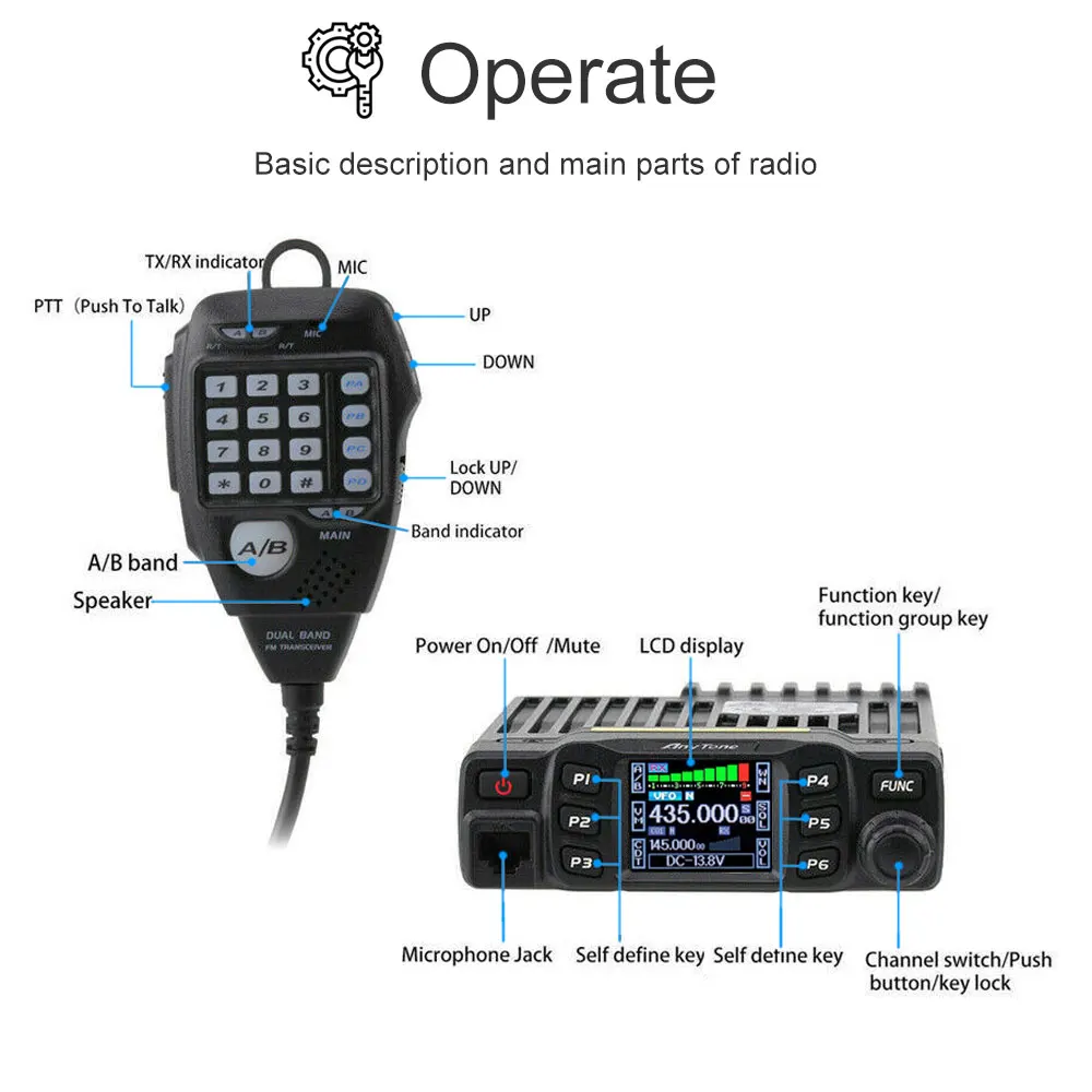At778uv Anytone Dual Band Transceiver Ptt Mobile Radio Vhf&uhf Two Way