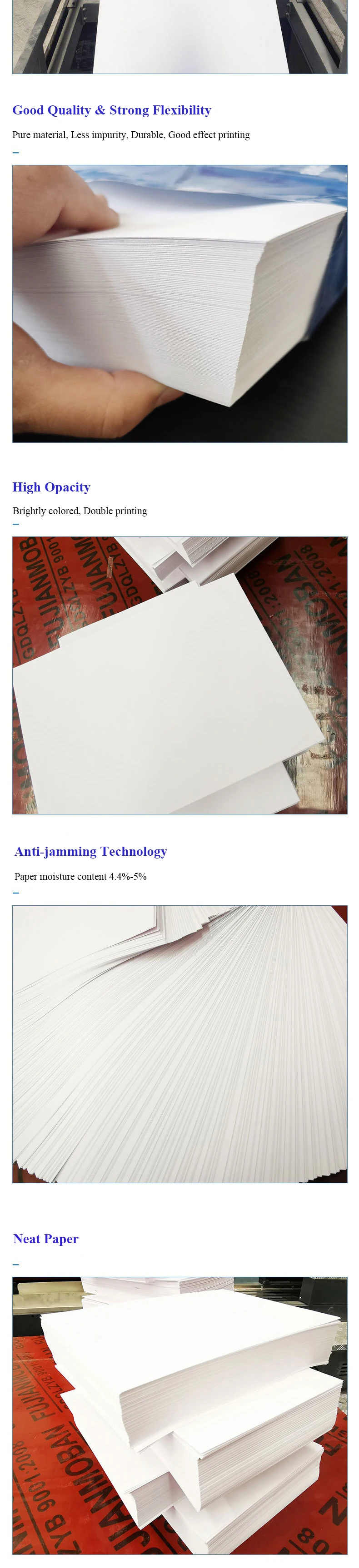 Factory Direct Sale White A4 Size Copy Paper 80 gsm 70 gsm For Copiper Laser Printing