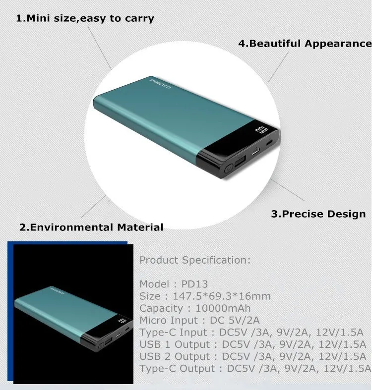 2019 LCD Digital Display PD Fast 10000 mah Power Bank,Universal Portable Powerbank supply - ANKUX.COM