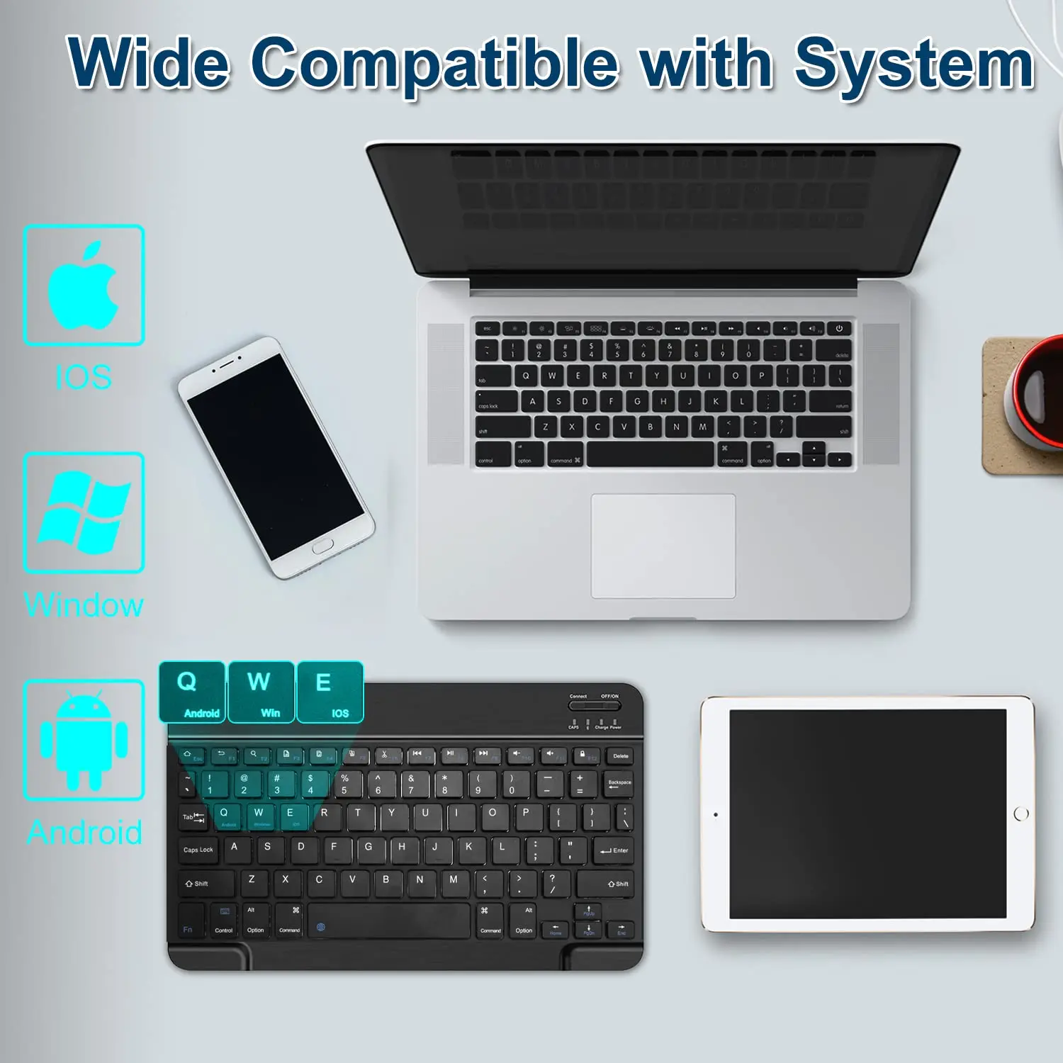 Custom Korea Teclado Inalambrico Ultra Slim Bluetooth White Keyboard