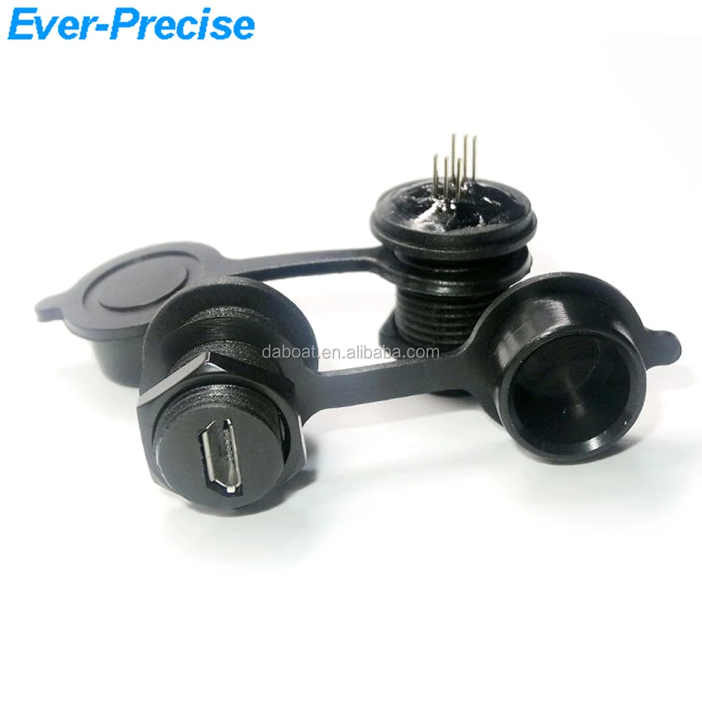 M12 Usb Receptacle Ip67 Panel Mount Vertical Micro Usb Connector