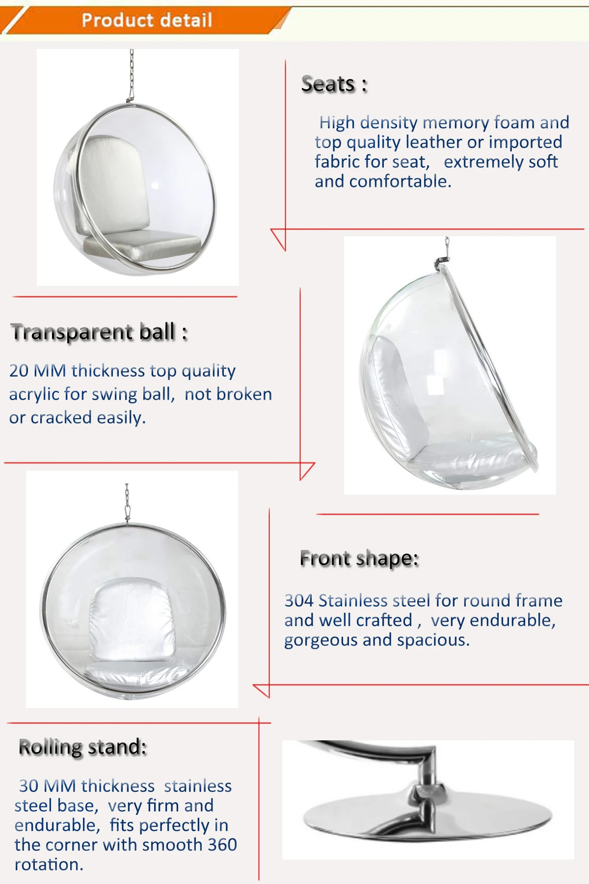 Leisure Transparent Standing Oval Large Ball Cushions Clear