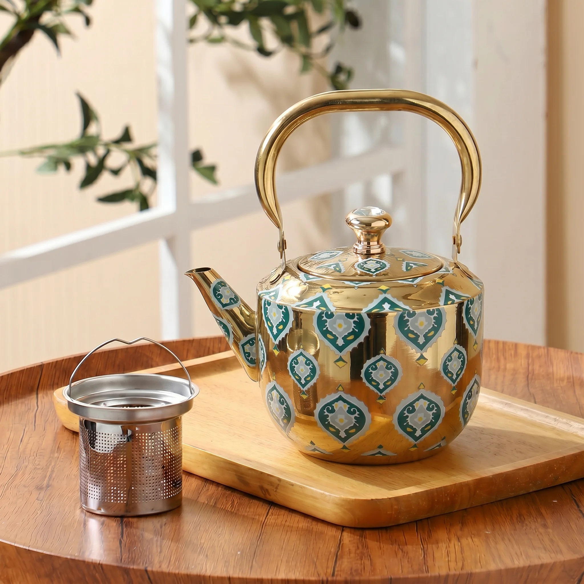 Series 21 Tea Kettle — Gold Teal Medallion Pattern